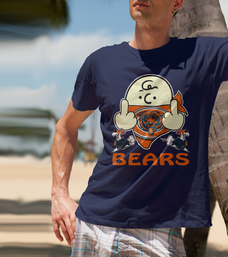 Chicago Bears Middle Finger Cartoon Logo With Orange Text And Vintage Sports Theme T-Shirt