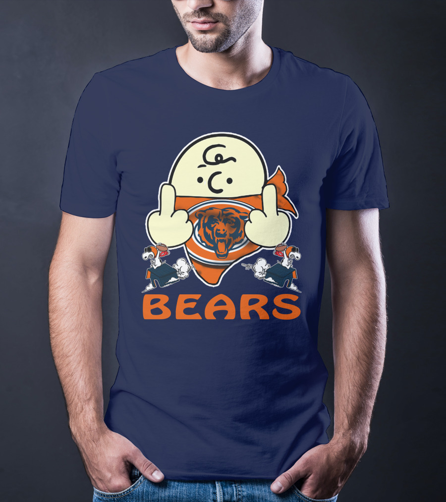 Chicago Bears Middle Finger Cartoon Logo With Orange Text And Vintage Sports Theme T-Shirt
