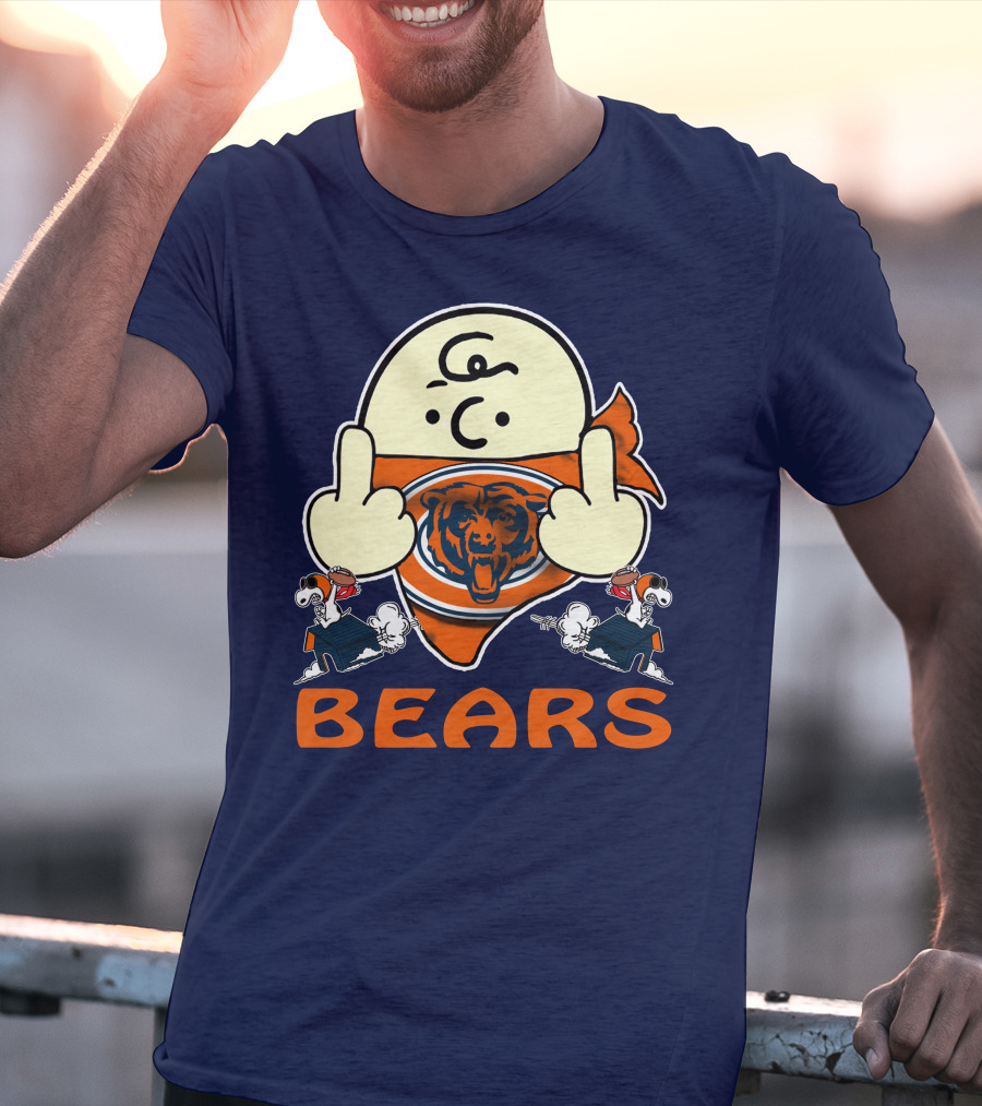 Chicago Bears Middle Finger Cartoon Logo With Orange Text And Vintage Sports Theme T-Shirt