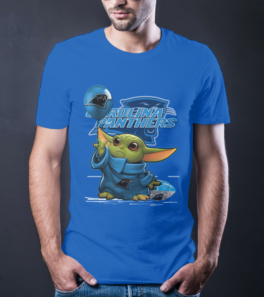 Yoda Carolina Panthers Football Fan With Logo And Baby Jedi T-Shirt