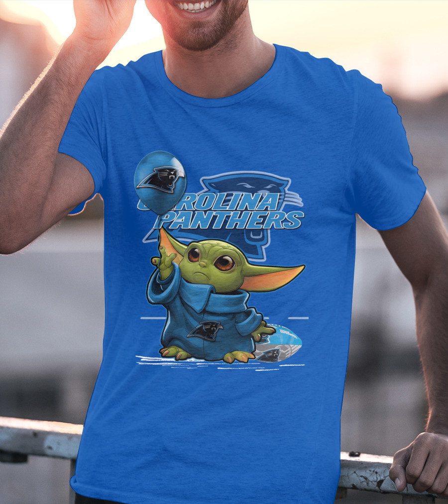Yoda Carolina Panthers Football Fan With Logo And Baby Jedi T-Shirt
