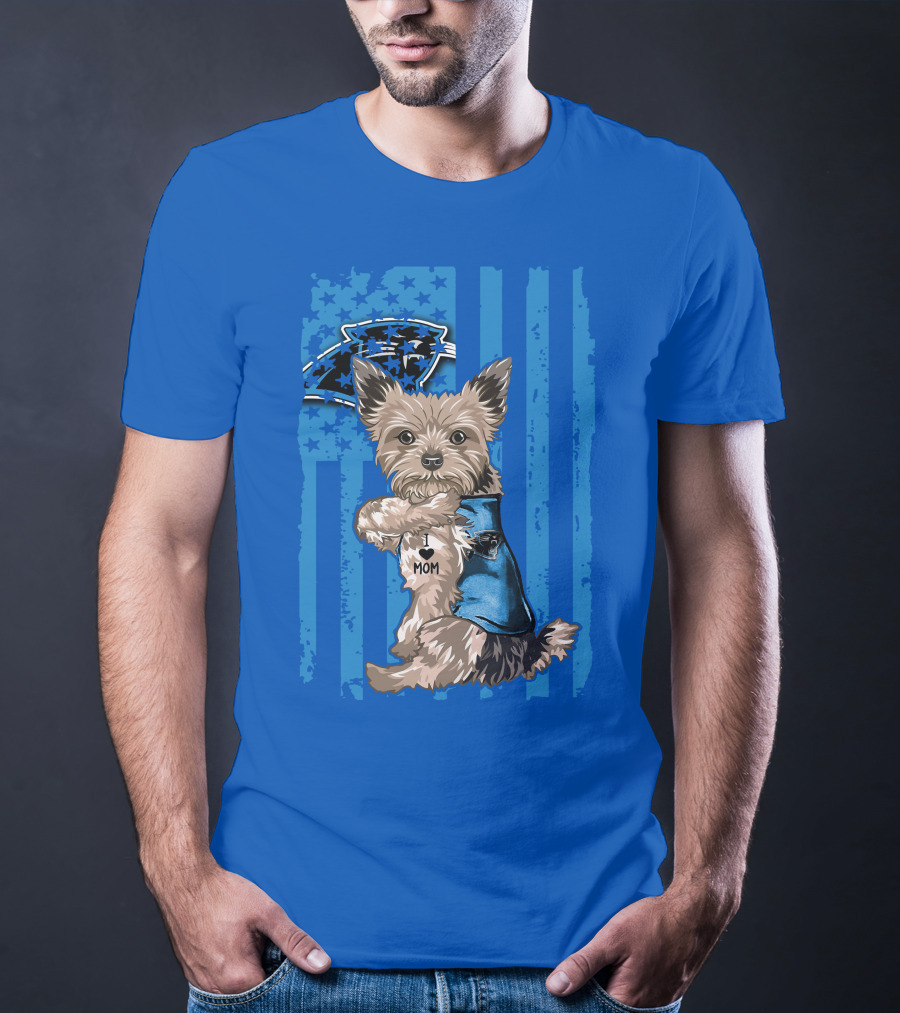 Yorkshire Terrier I Love Mom Carolina Panthers Fan Flag T-Shirt