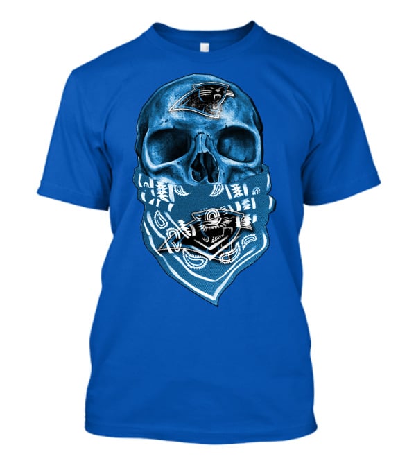 Carolina Panthers Skull Bandana Blue T-Shirt