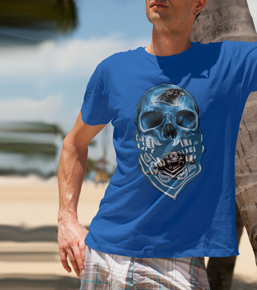 Carolina Panthers Skull Bandana Blue T-Shirt