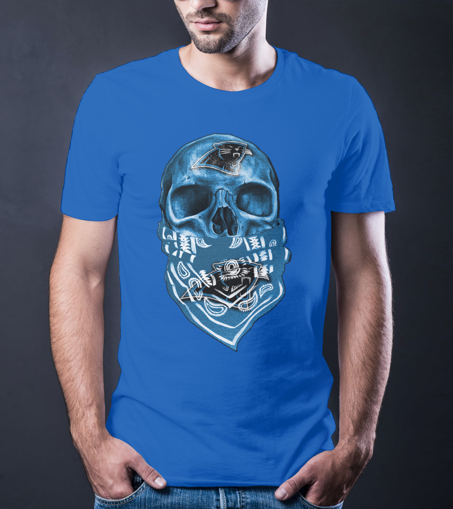 Carolina Panthers Skull Bandana Blue T-Shirt