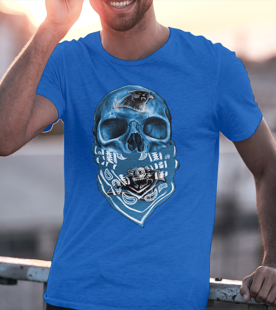 Carolina Panthers Skull Bandana Blue T-Shirt