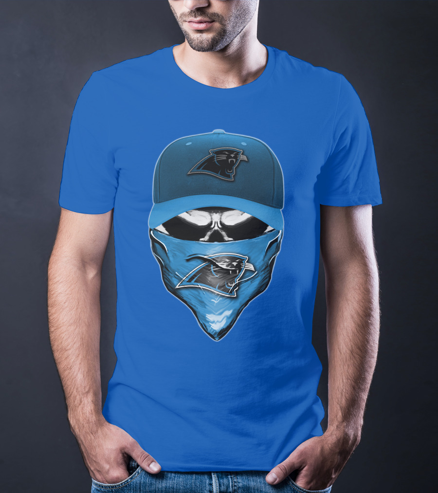 Carolina Panthers Skull With Hat And Bandana T-Shirt