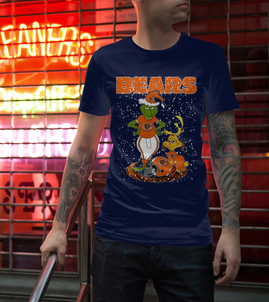 Grinchxmas BEARS Christmas Chicago Football Collaboration T-Shirt