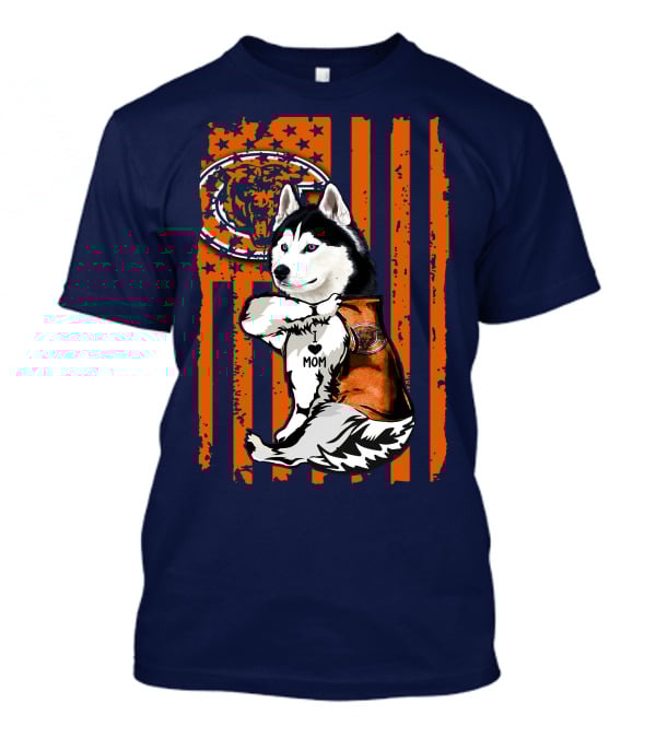 Siberian Husky Chicago Bears I Love Mom Flag T-Shirt