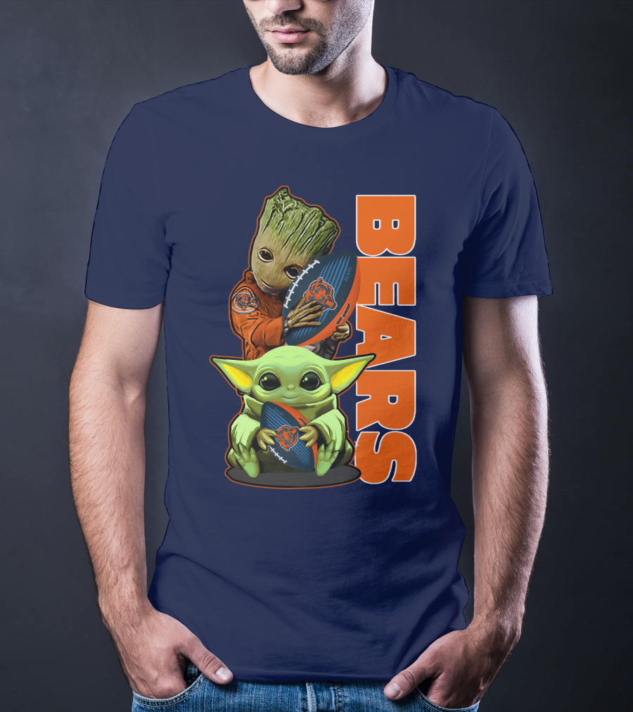 Grzd CHICAGO BEARS Baby Groot And Baby Yoda Football T-Shirt