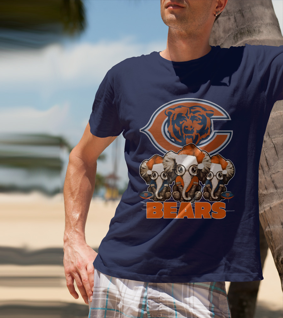 Chicago Bears Christmas Elephants Football T-Shirt