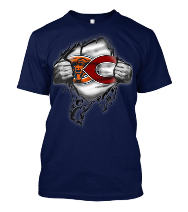 Chicago Bears Crossover With Logo And Bear Head T-Shirt