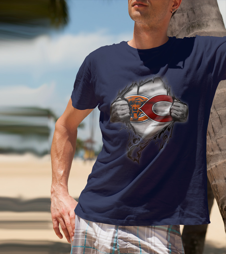 Chicago Bears Crossover With Logo And Bear Head T-Shirt