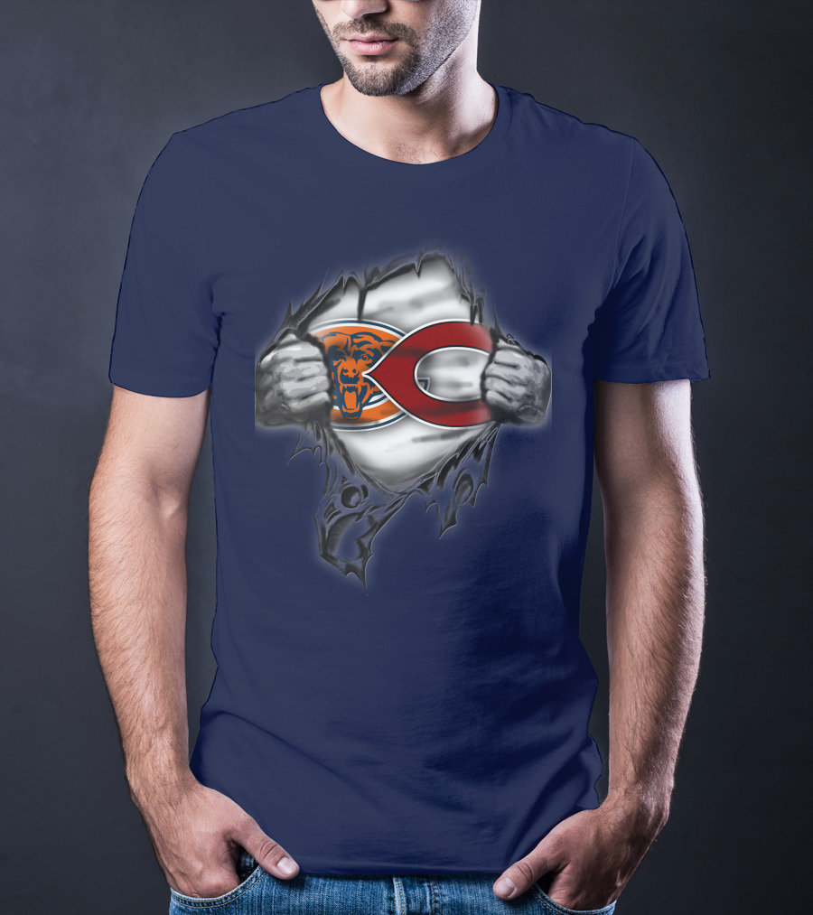 Chicago Bears Crossover With Logo And Bear Head T-Shirt