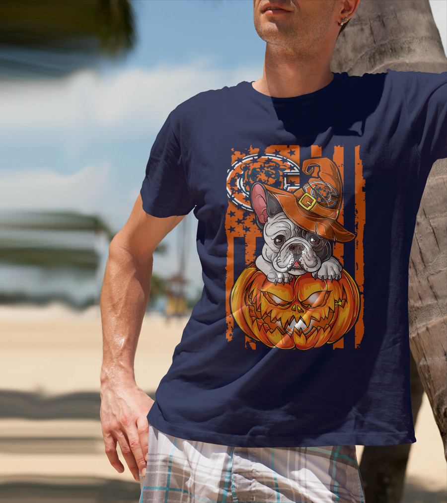 Hlw Bulldog Chicago Bears Halloween Pumpkin Dog T-Shirt