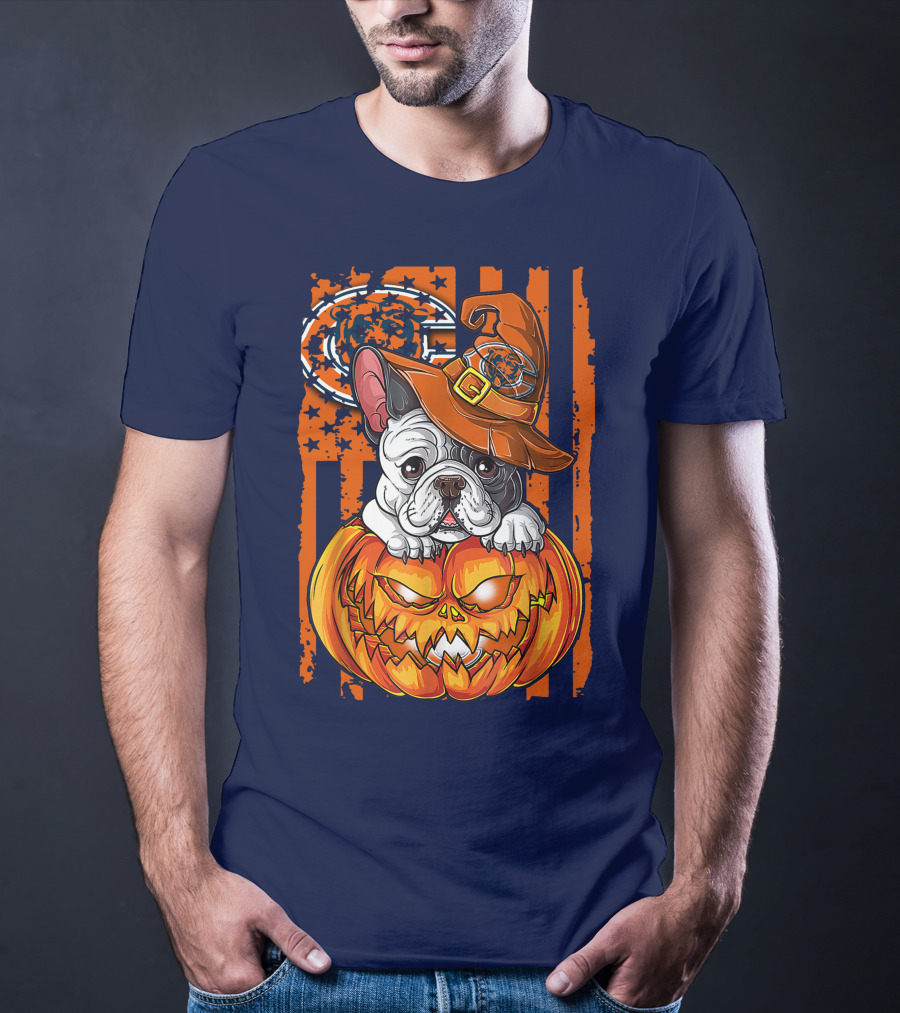 Hlw Bulldog Chicago Bears Halloween Pumpkin Dog T-Shirt