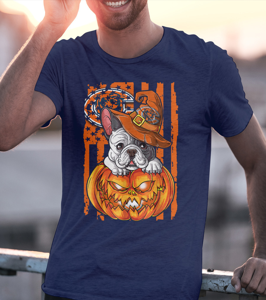 Hlw Bulldog Chicago Bears Halloween Pumpkin Dog T-Shirt