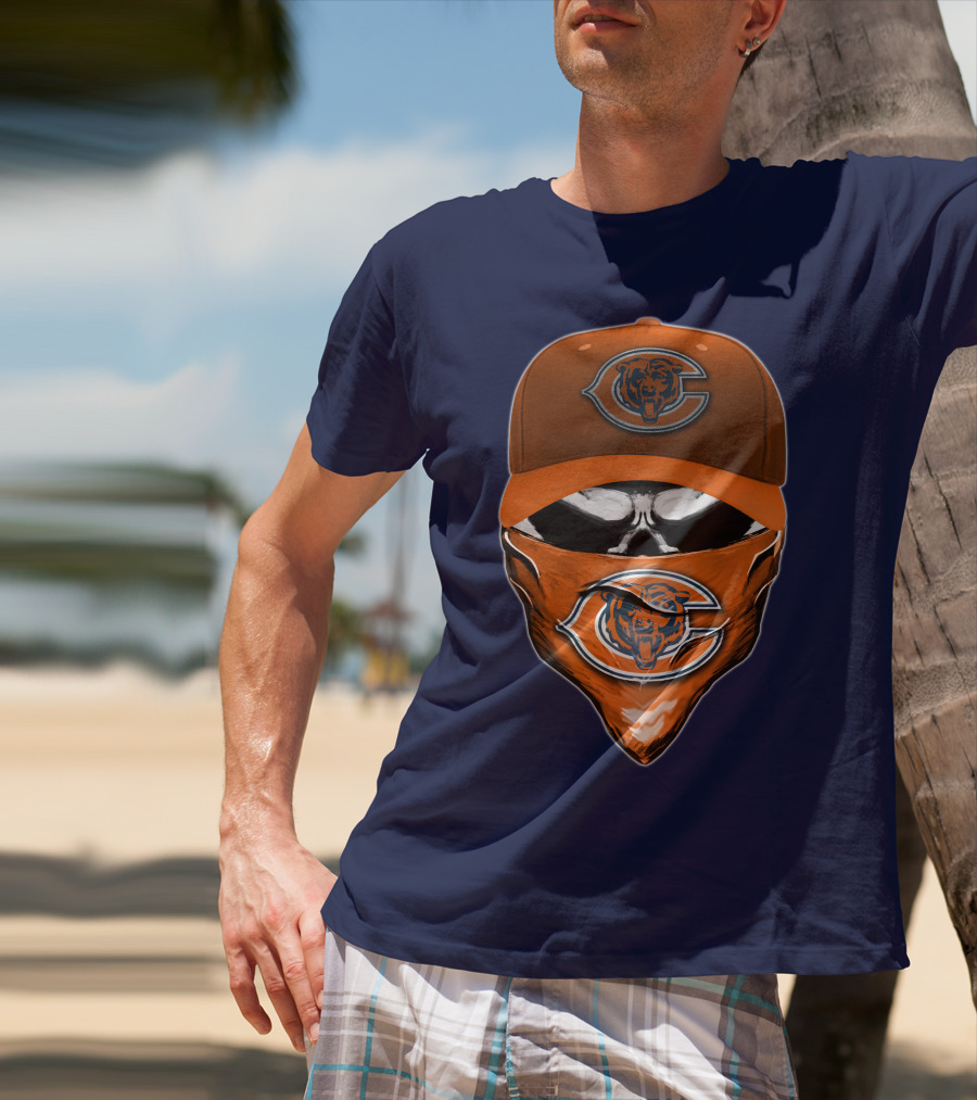 Chicago Bears Skull V6 Face Mask And Cap T-Shirt