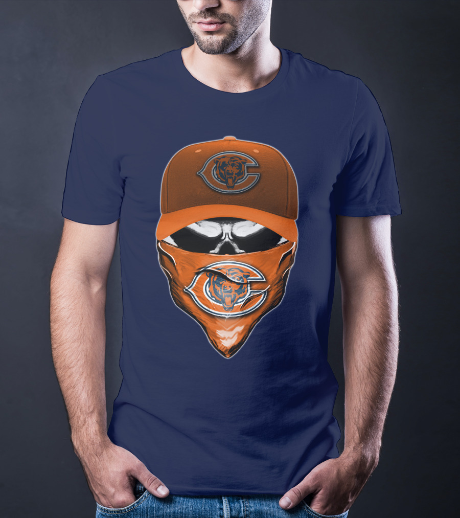 Chicago Bears Skull V6 Face Mask And Cap T-Shirt