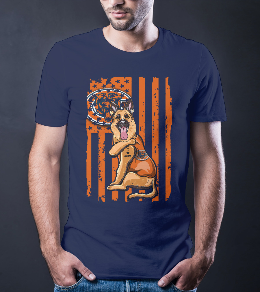 German Shepherd I Mom Chicago Bears American Flag Fan T-Shirt