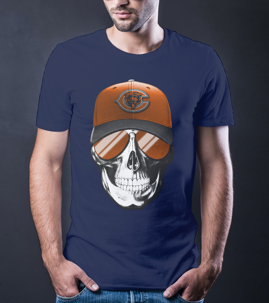 Skull V7 Chicago Bears Cap And Sunglasses T-Shirt