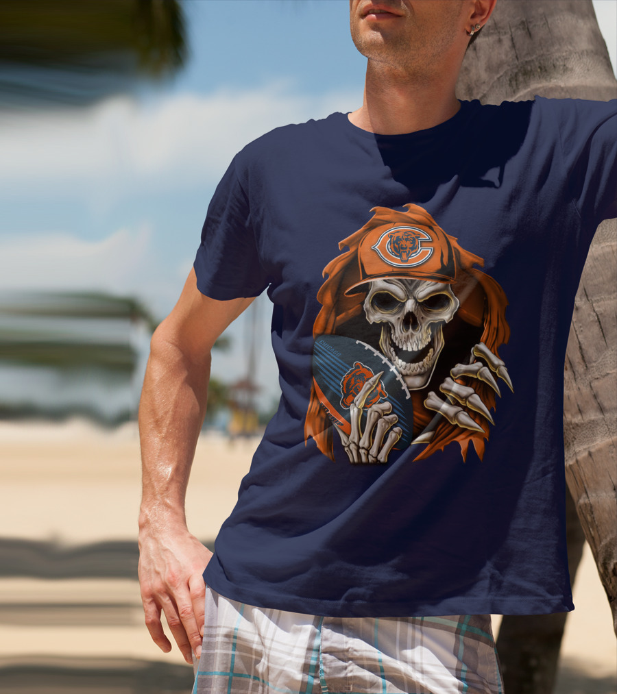 Chicago Bears Skullbong Skeleton Football Fan T-Shirt