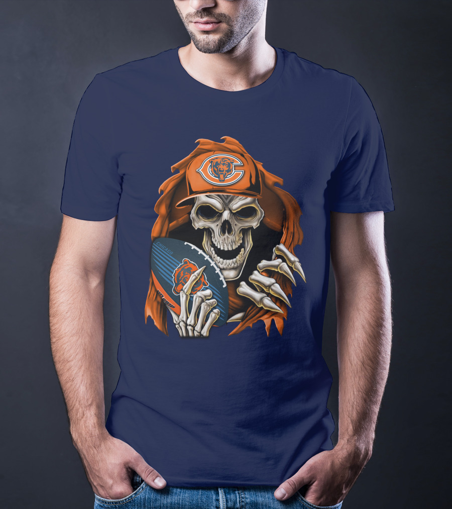Chicago Bears Skullbong Skeleton Football Fan T-Shirt
