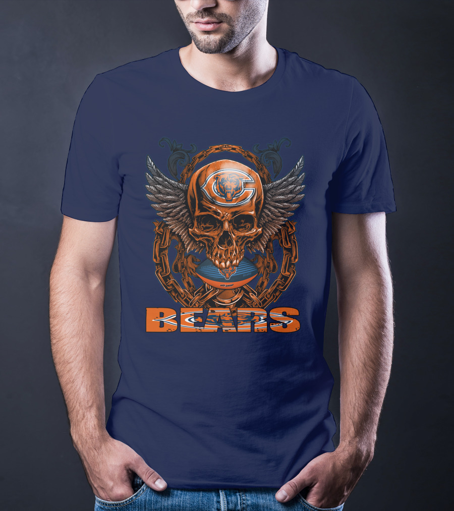 Chicago Bears Skull With Wings And Chains T-Shirt