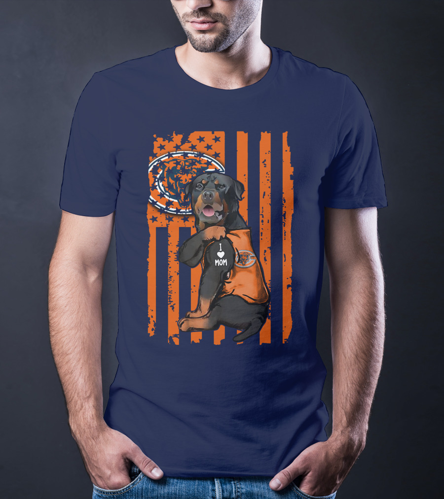 Rottweiler CHICAGO BEARS I Love Mom American Flag T-Shirt