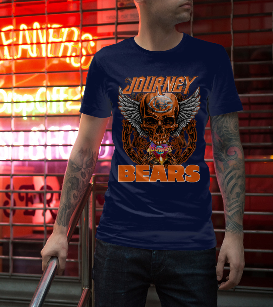 CHICAGO BEARS JOURNEY Skull Wings Chains T-Shirt