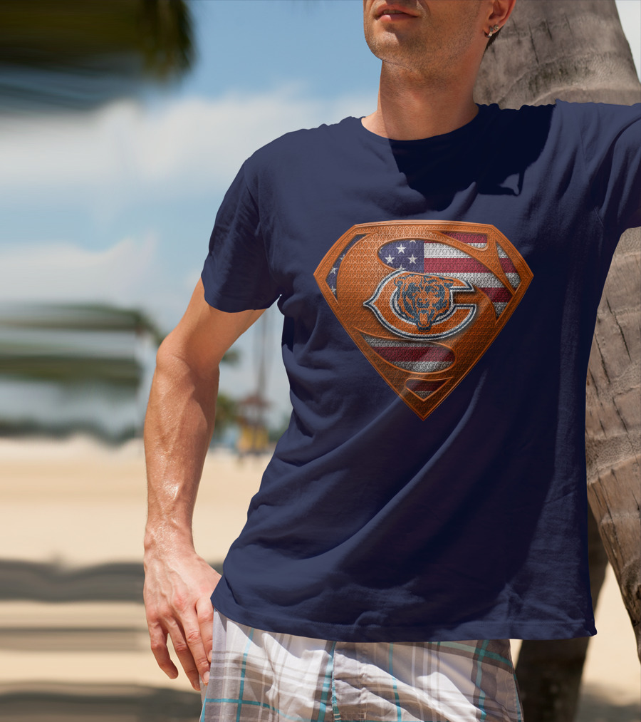 SPM CHICAGO BEARS Superhero Shield American Flag T-Shirt