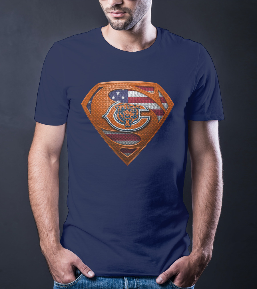 SPM CHICAGO BEARS Superhero Shield American Flag T-Shirt