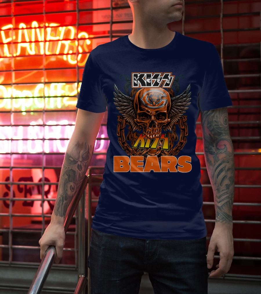 Kiss Chicago Bears Skull Logo Wings Chains T-Shirt