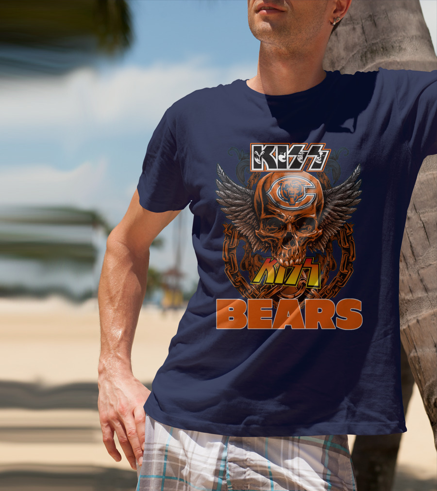 Kiss Chicago Bears Skull Logo Wings Chains T-Shirt
