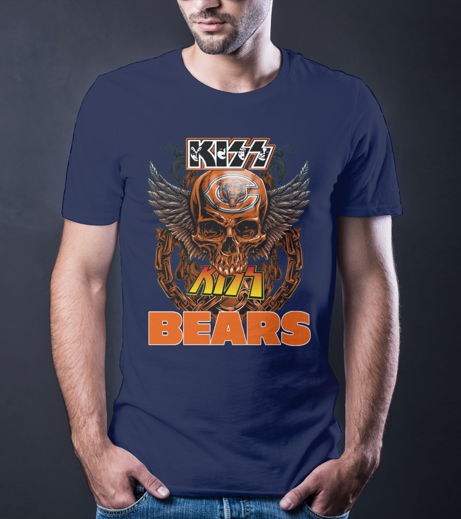 Kiss Chicago Bears Skull Logo Wings Chains T-Shirt