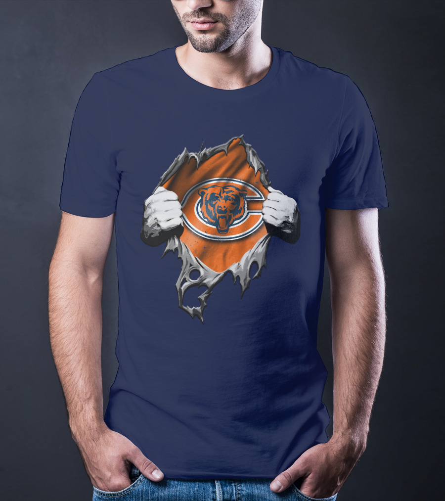 Torn Chicago Bears Emblem Revealed Through Ripped Fabric T-Shirt