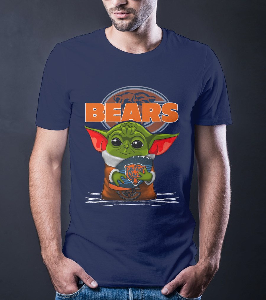 Yoda Holding Football With Chicago Bears T-Shirt