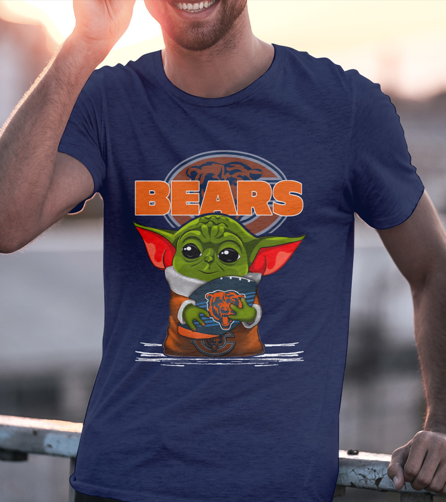 Yoda Holding Football With Chicago Bears T-Shirt