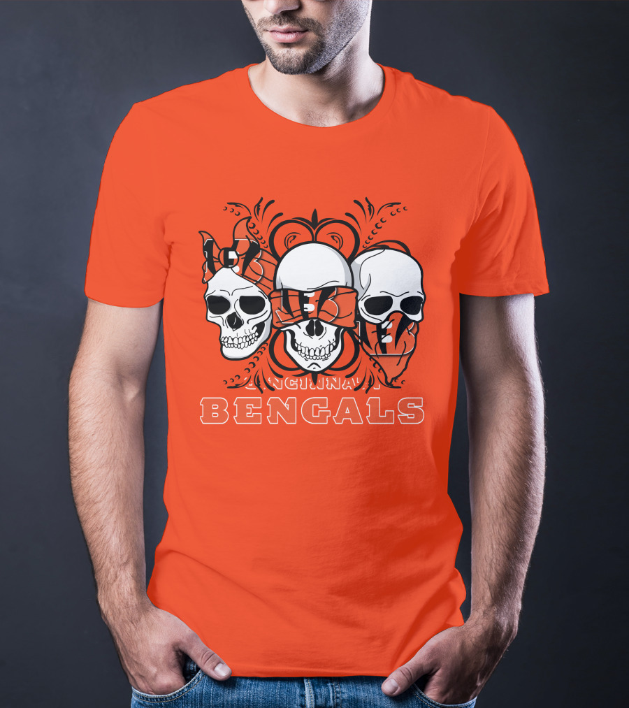 Cincinnati Bengals 3 Skull Motif T-Shirt