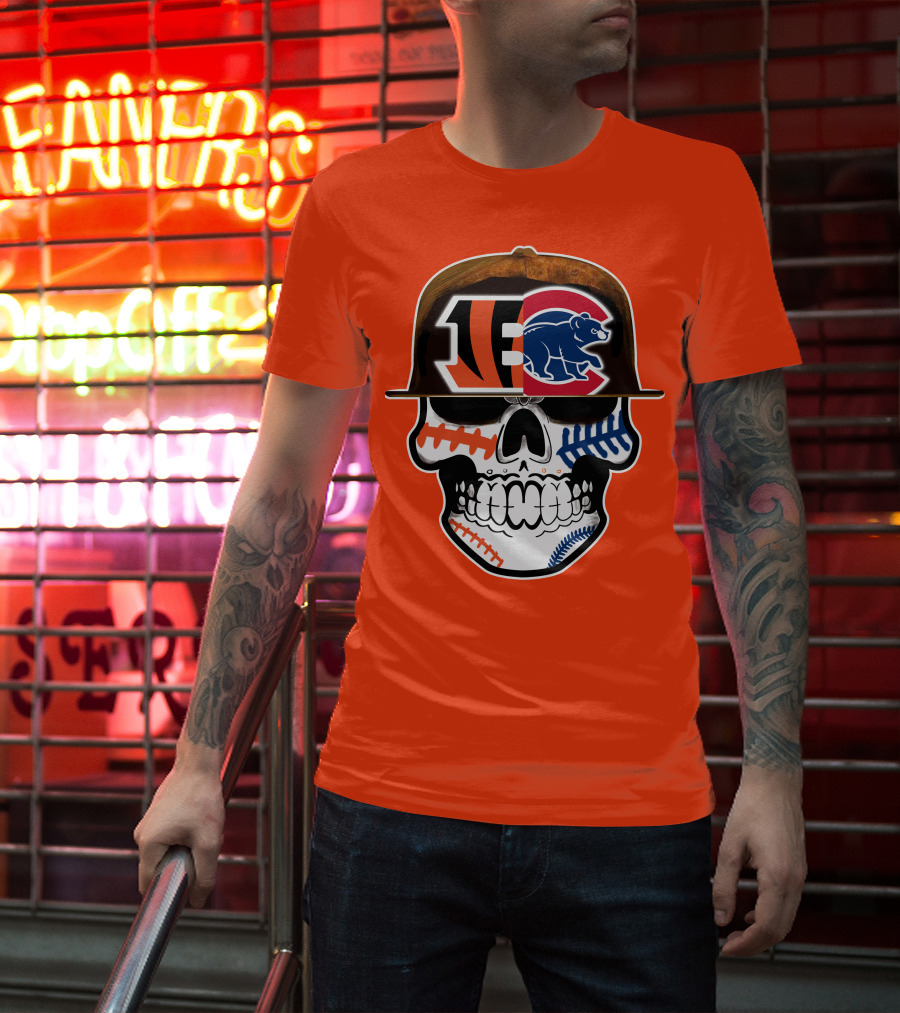Cincinnati Bengals 53 Bears Skull Baseball Patterns T-Shirt