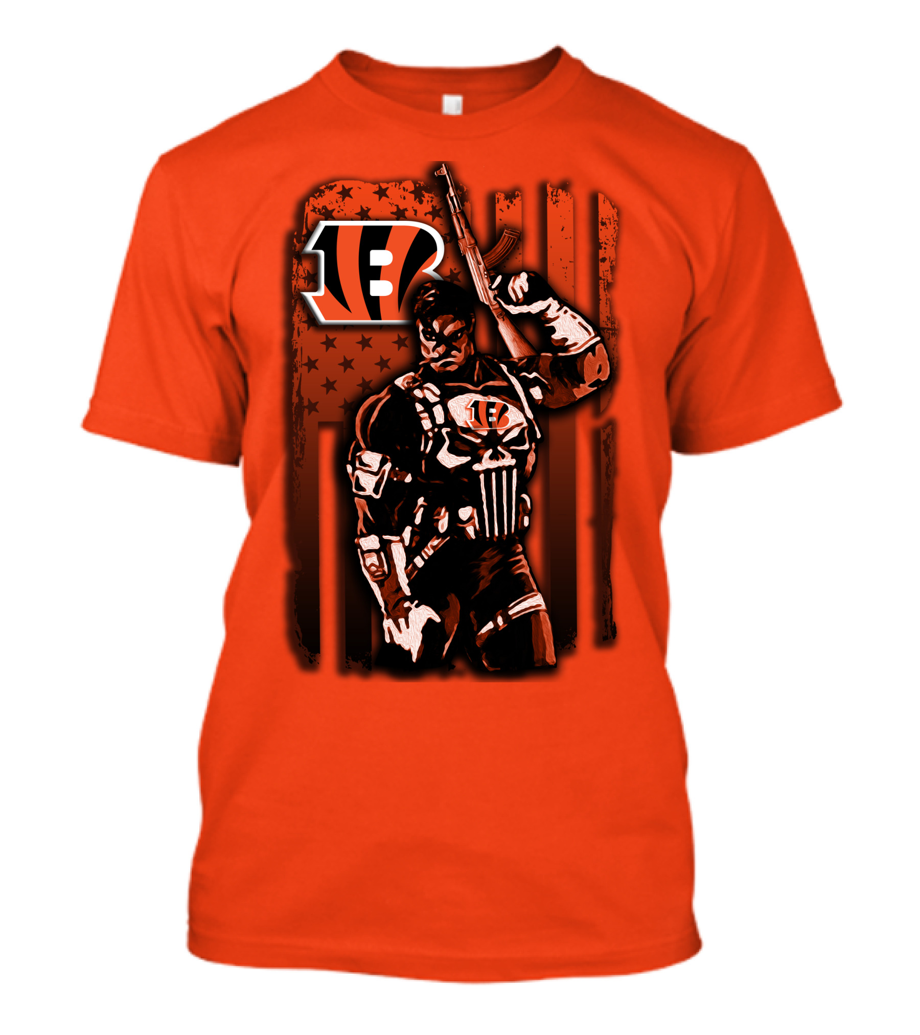 Cincinnati Bengals Punisher American Flag Retro Style T-Shirt