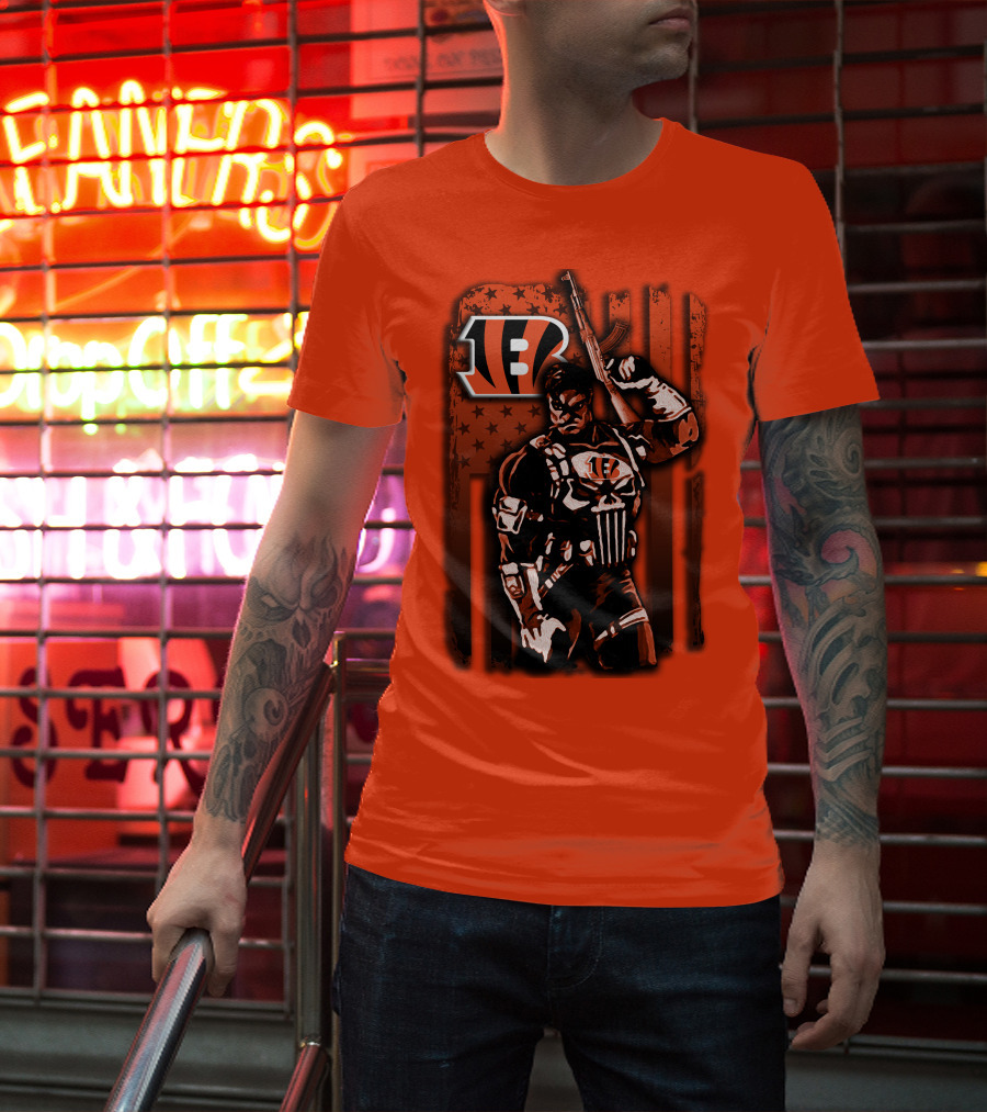 Cincinnati Bengals Punisher American Flag Retro Style T-Shirt