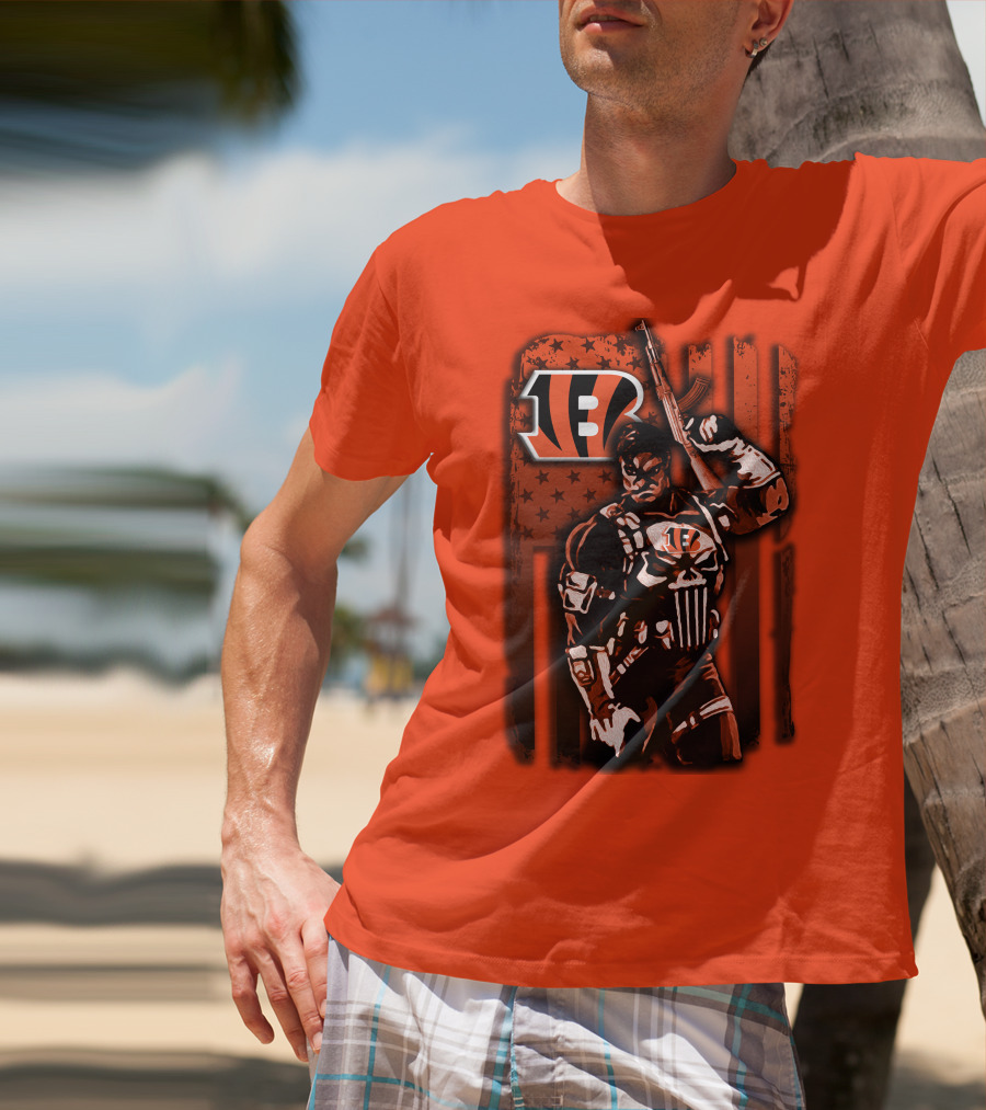 Cincinnati Bengals Punisher American Flag Retro Style T-Shirt