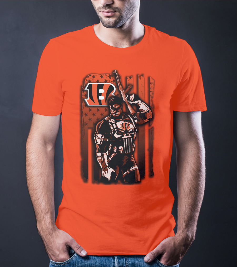 Cincinnati Bengals Punisher American Flag Retro Style T-Shirt