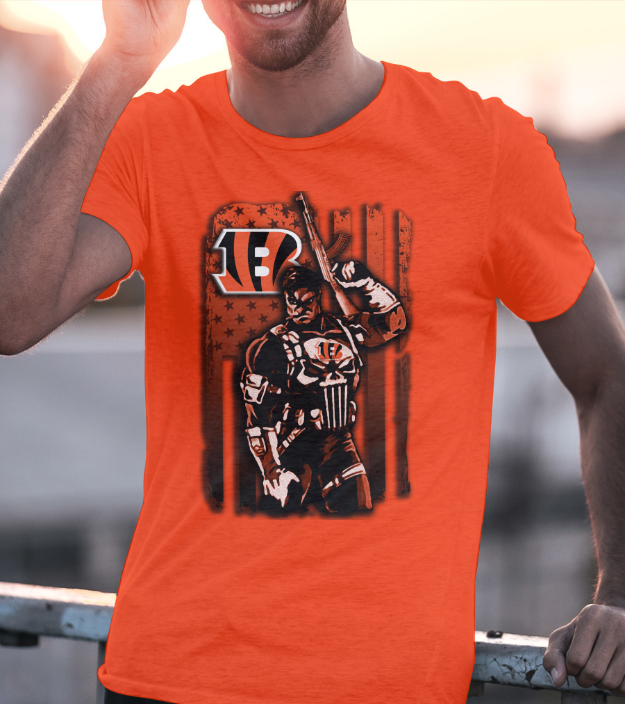 Cincinnati Bengals Punisher American Flag Retro Style T-Shirt