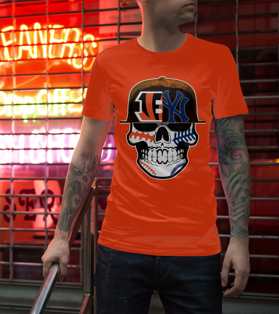 Cincinnati Bengals Yankees Skull Sports Fusion T-Shirt