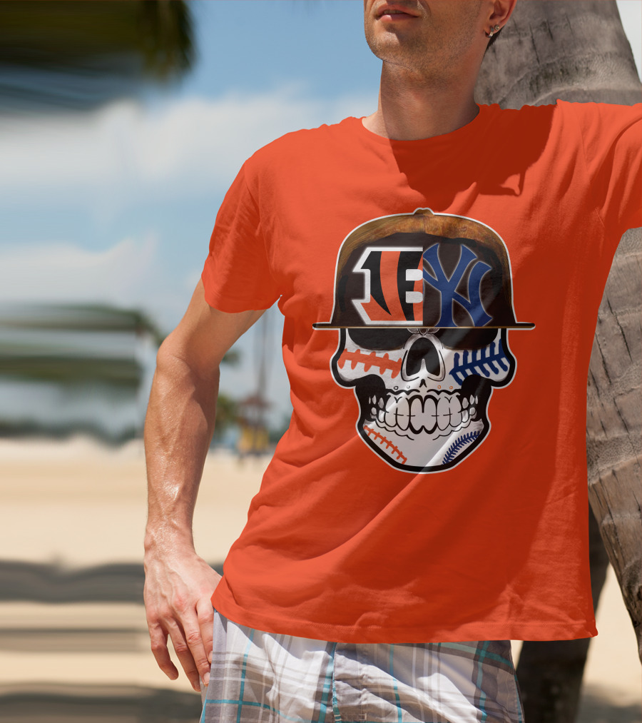 Cincinnati Bengals Yankees Skull Sports Fusion T-Shirt