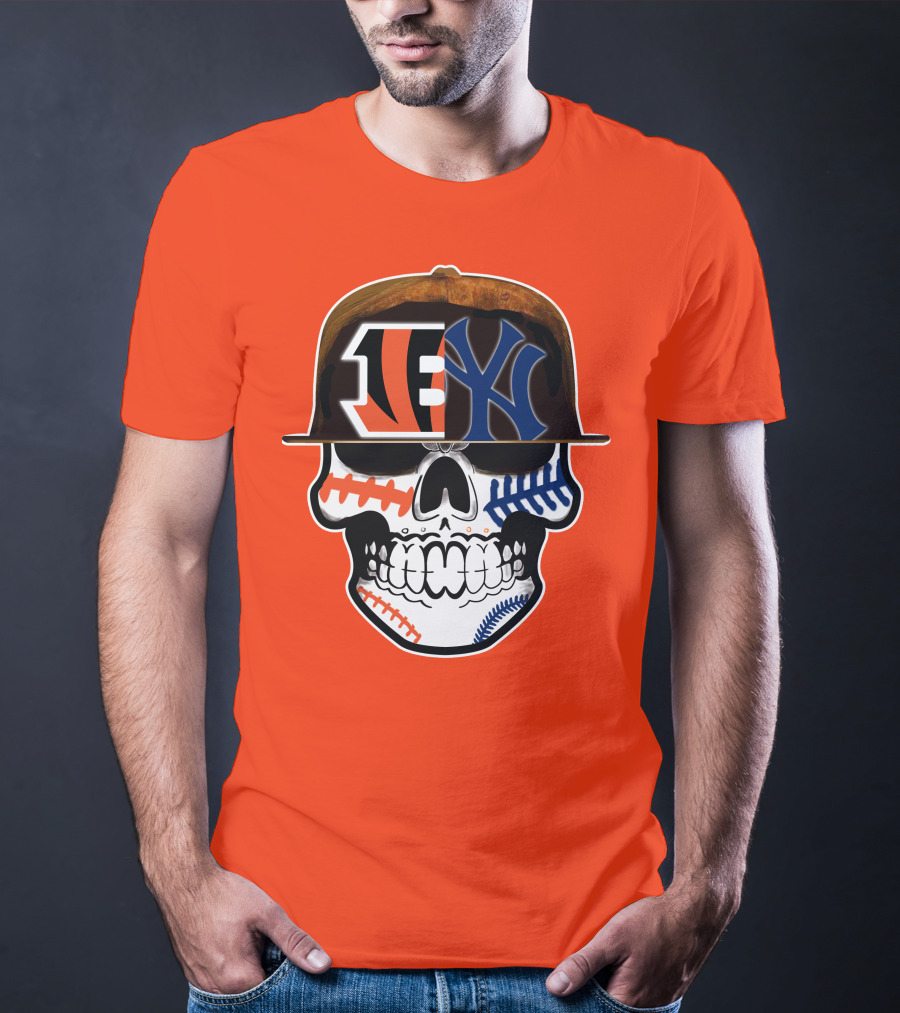 Cincinnati Bengals Yankees Skull Sports Fusion T-Shirt