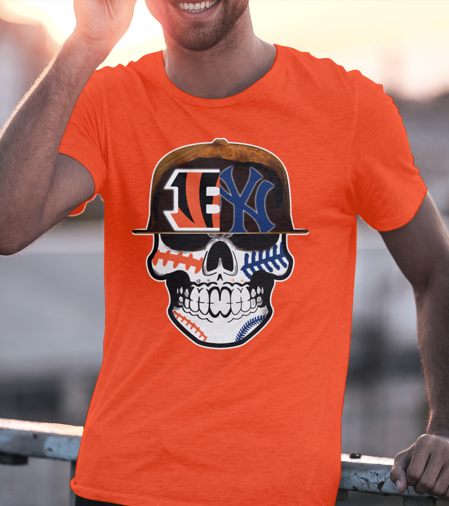 Cincinnati Bengals Yankees Skull Sports Fusion T-Shirt
