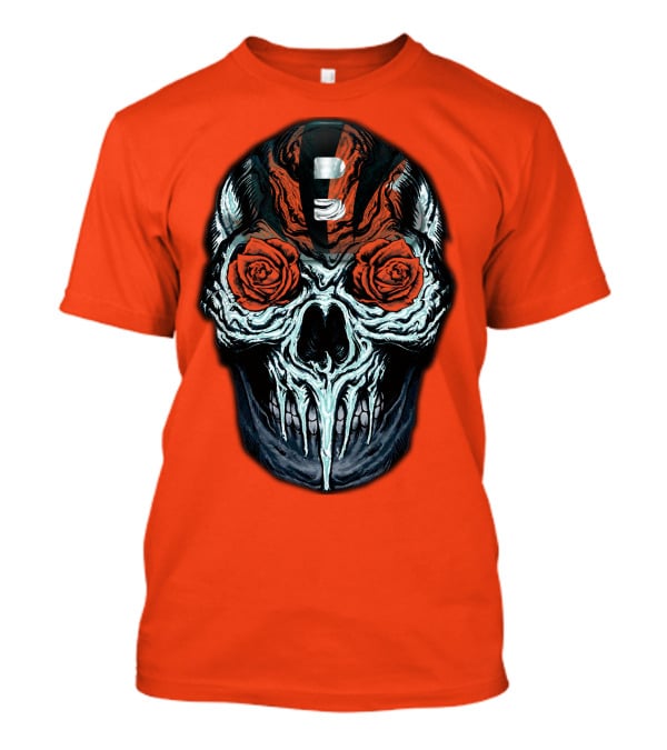 Cincinnati Bengals 34 Skull Helmet With Roses T-Shirt